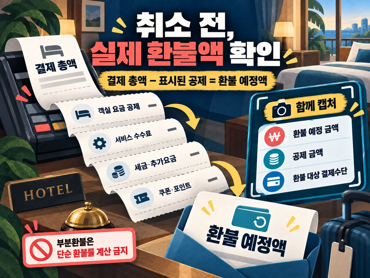 · 숙소 취소 전 환불 예정액과 공제 항목을 비교