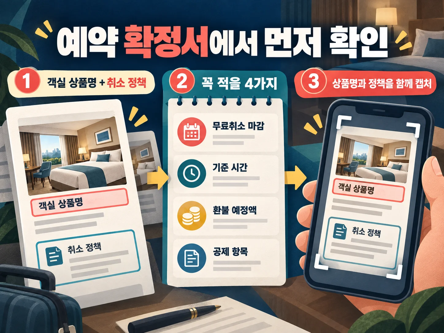 · 예약 확정서에서 숙소 무료취소 문구와 환불 조건을 확인