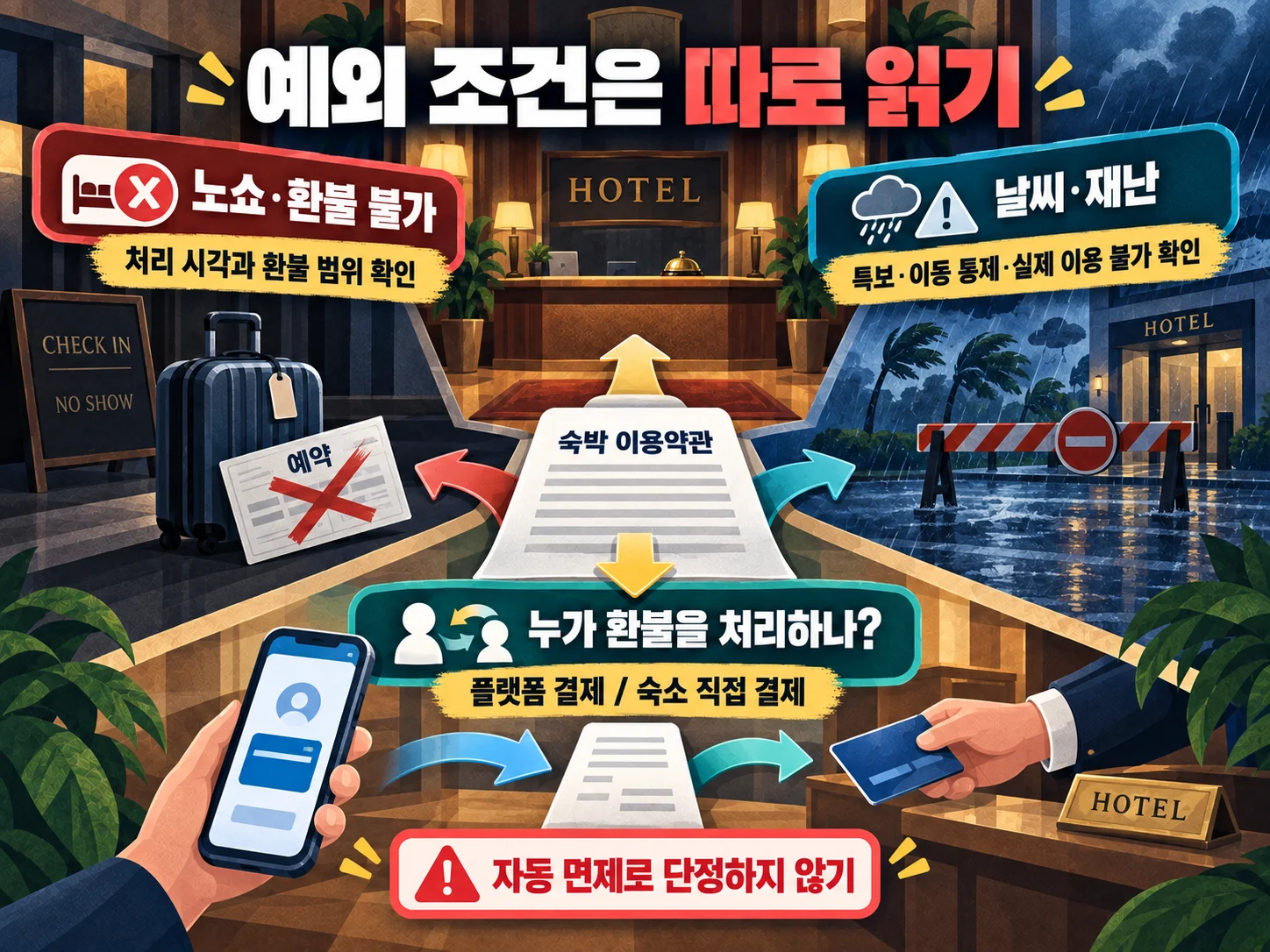 · 숙소 노쇼와 부분환불·날씨 예외 조건 점검