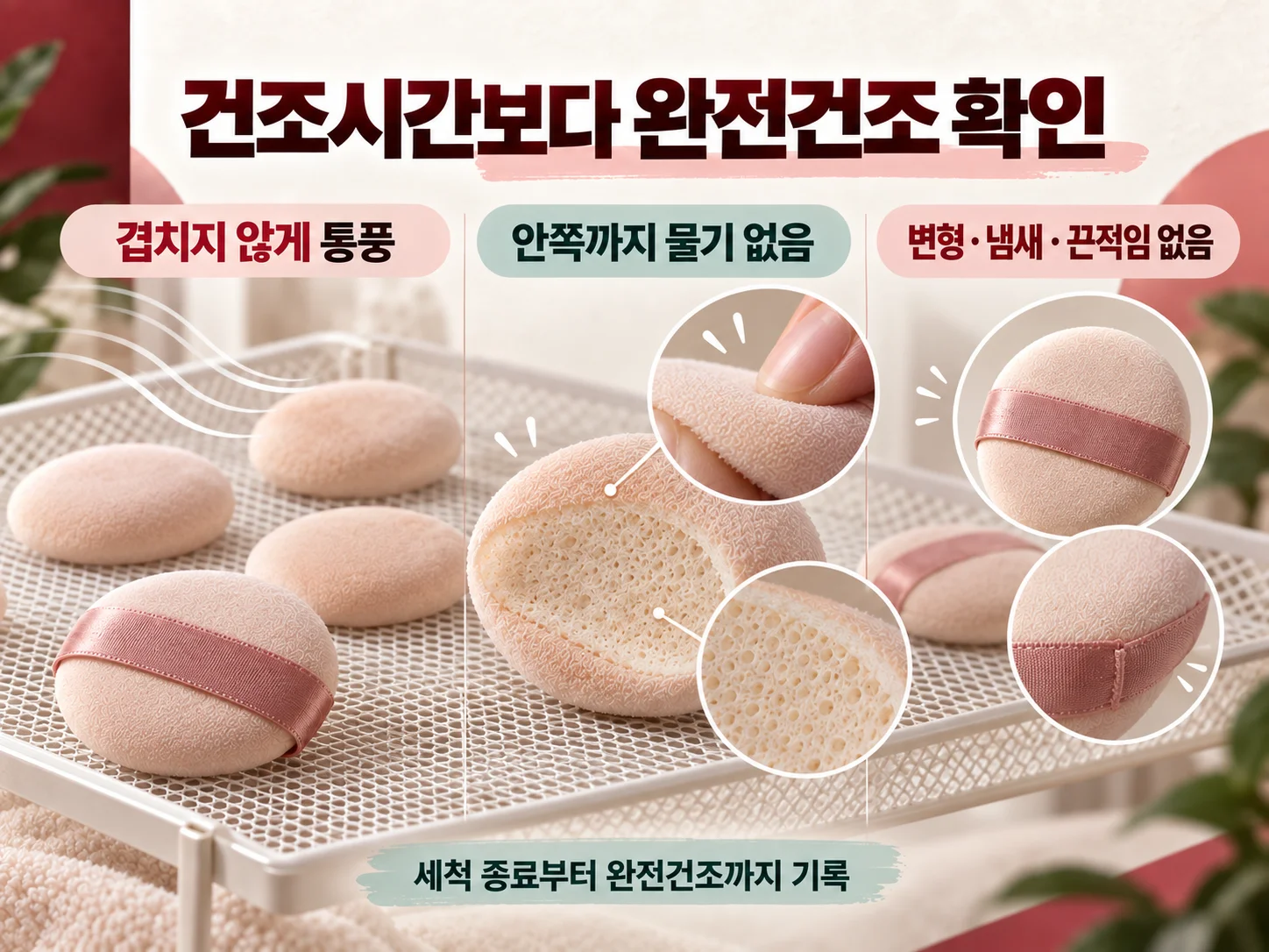메이크업 퍼프 완전건조 확인 체크 항목