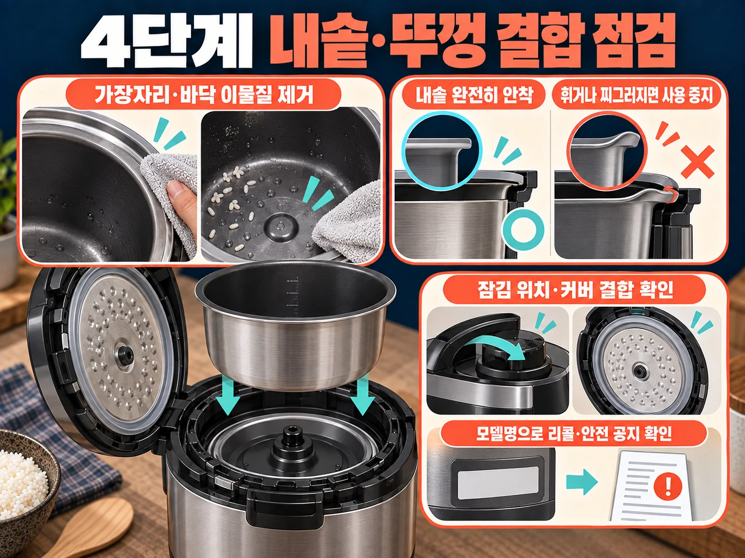 밥솥 내솥 변형과 뚜껑 결합 상태 안전 점검