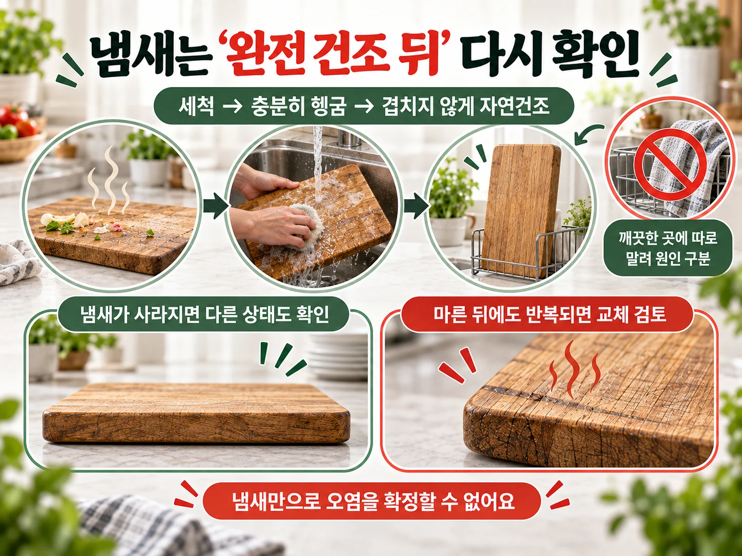 세척·건조 뒤에도 남는 도마 냄새를 점검하는 방법