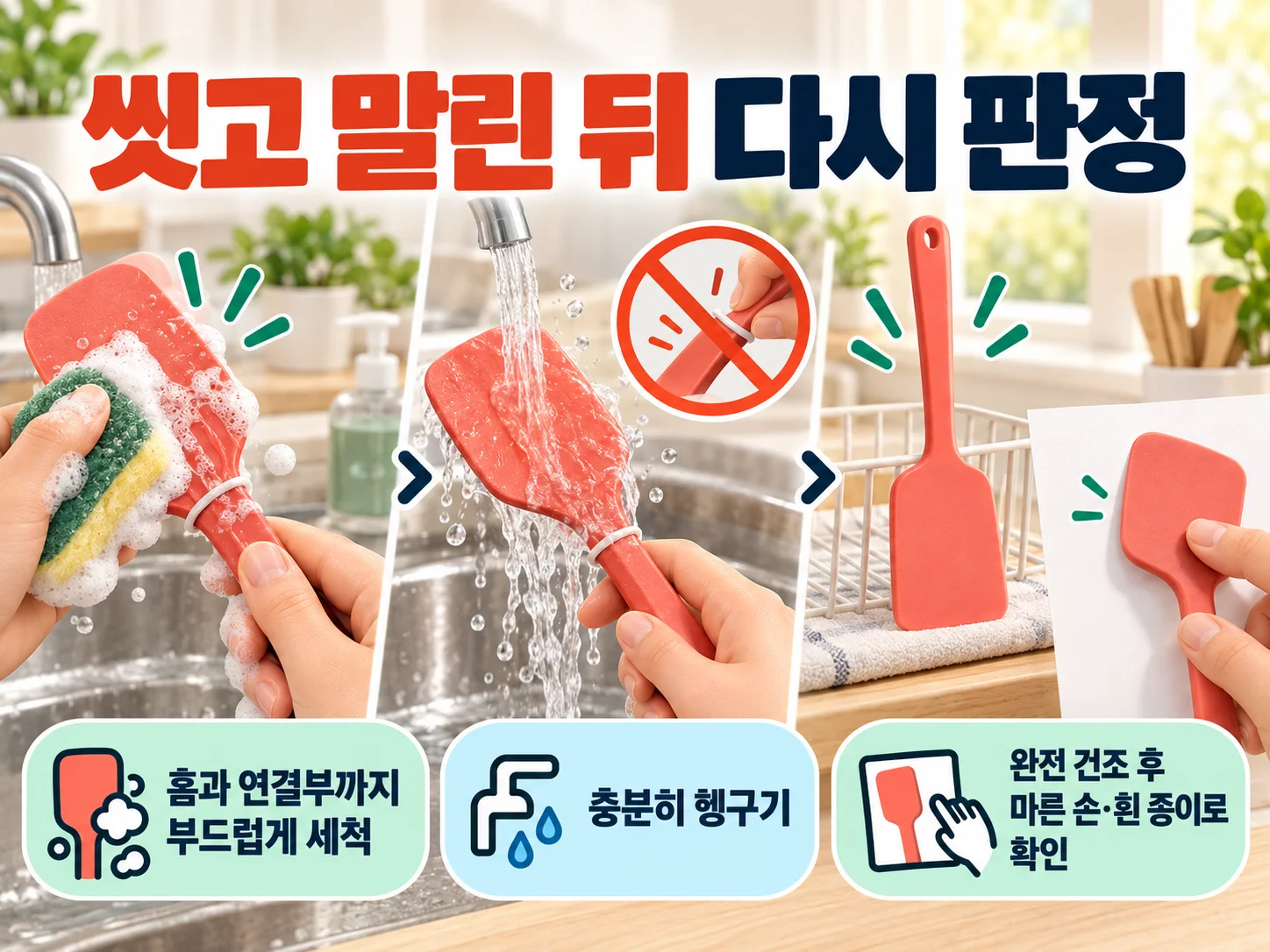 실리콘 주걱 세척 후 끈적임을 점검하는 방법