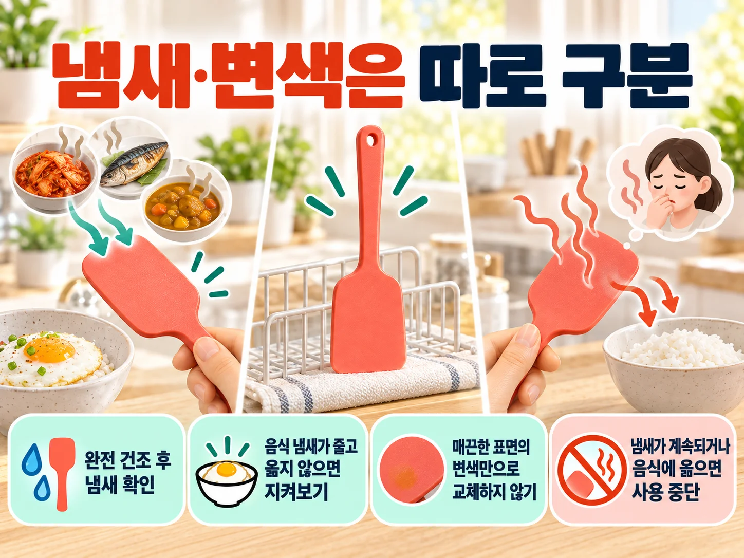 실리콘 조리도구 냄새와 변색 상태를 확인하는 기준