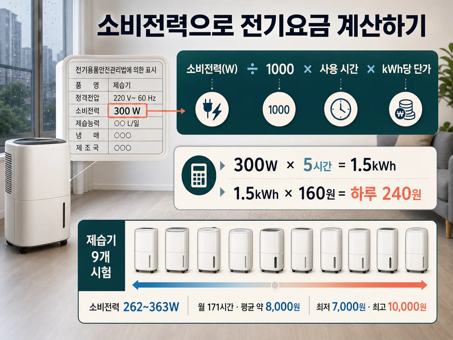 제습기 소비전력으로 전기요금 계산하는 방법