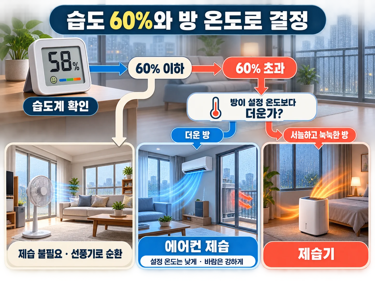 습도계 수치로 제습기와 에어컨 제습을 선택하는 기준