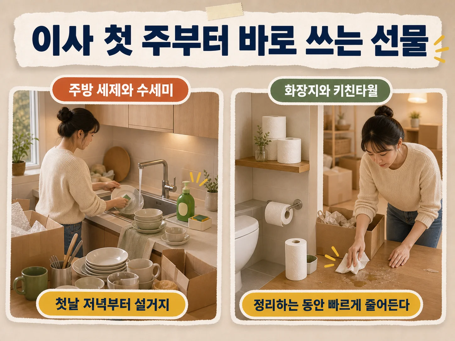 이사 첫 주부터 바로 쓰는 소모품 집들이 선물 구성