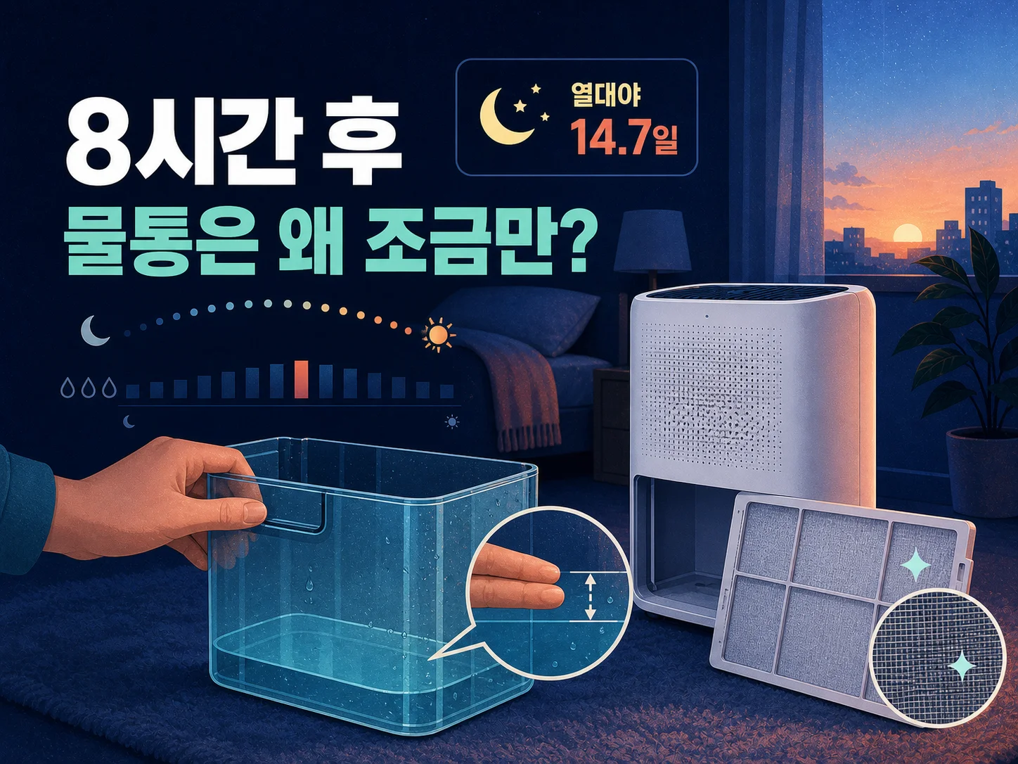 제습기 물통에 절반만 채워진 물로 확인하는 표준제습능력 오해