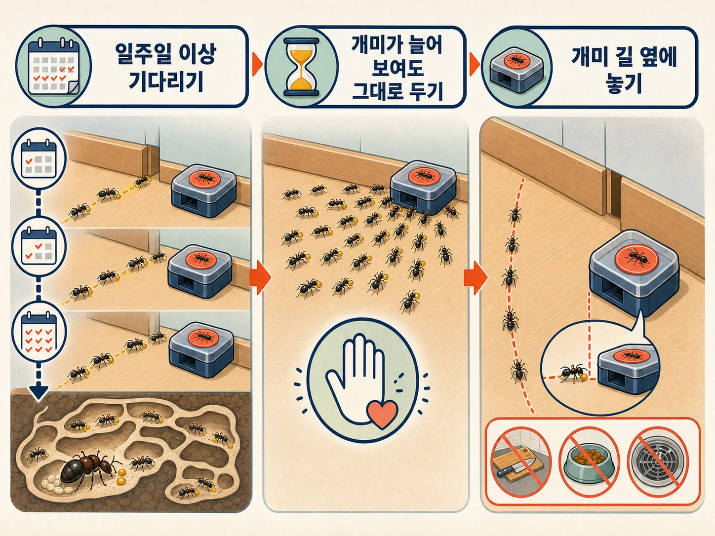 개미 이동 줄 옆에 미끼제 놓는 위치