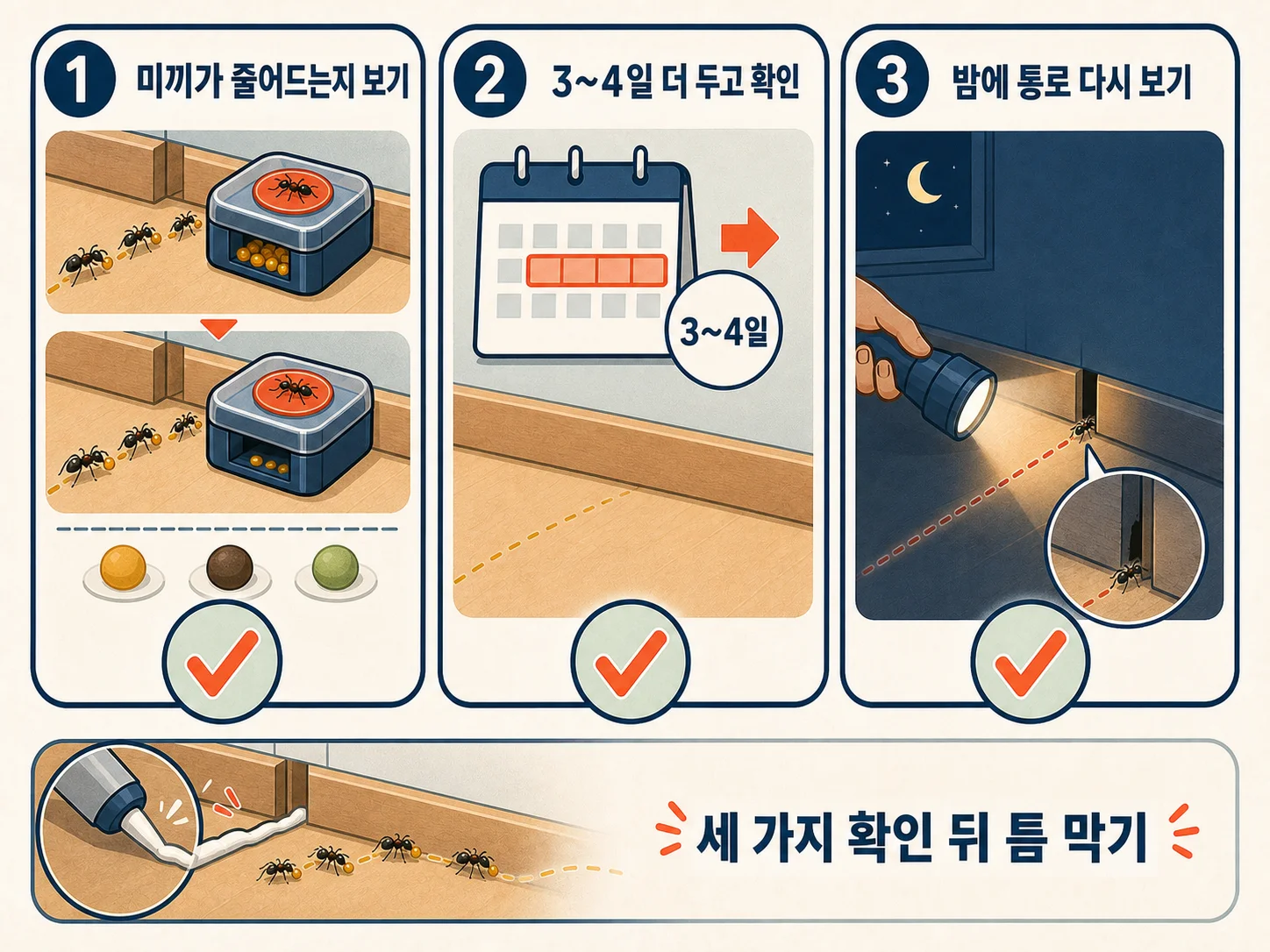 미끼제 소진 여부와 야간 통로 재확인