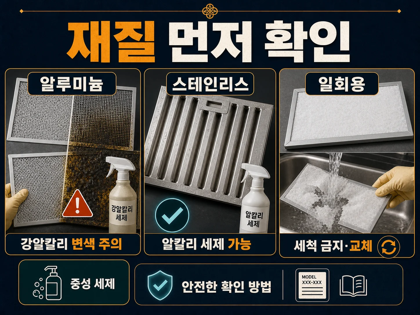 알루미늄과 스테인리스 후드 필터 재질별 세척 방법 비교