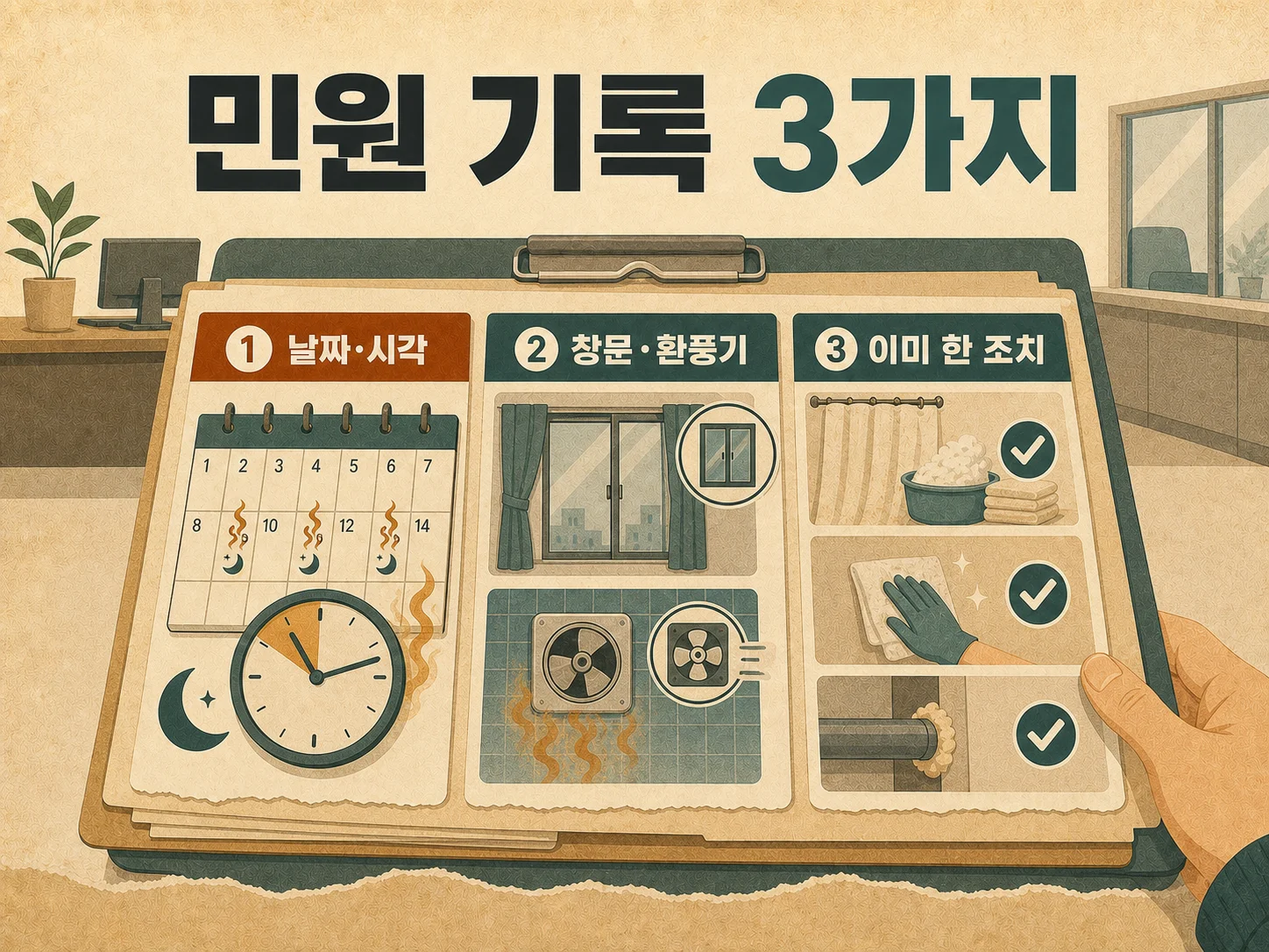 관리사무소 담배냄새 민원 전 준비할 발생 시각과 조치 기록표