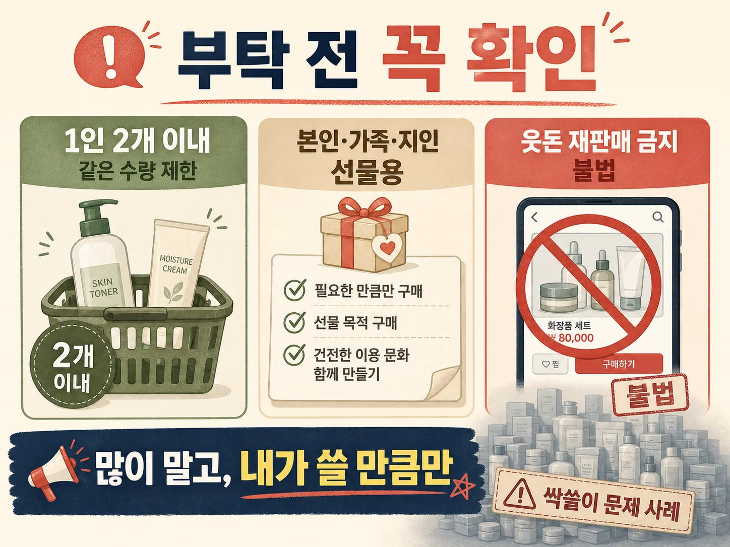 px 화장품 구매 수량 제한과 되팔이 주의사항 안내