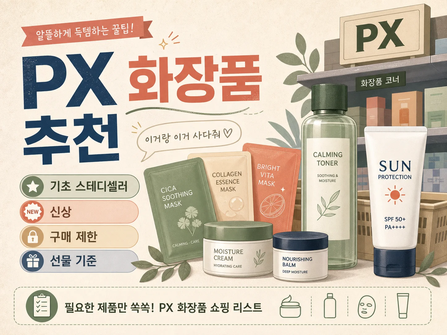 px 화장품 추천 리스트를 소개하는 배너 이미지