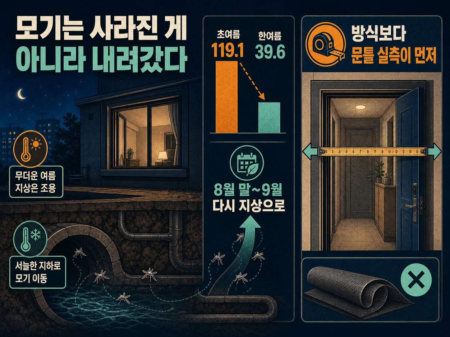 폭염에 지하로 숨은 모기와 도심 모기지수 변화