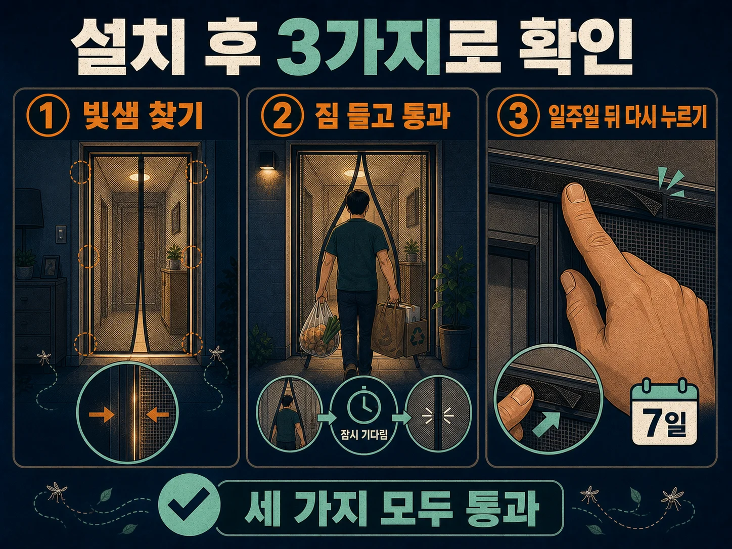 빛으로 확인하는 현관방충망 틈새 점검 방법