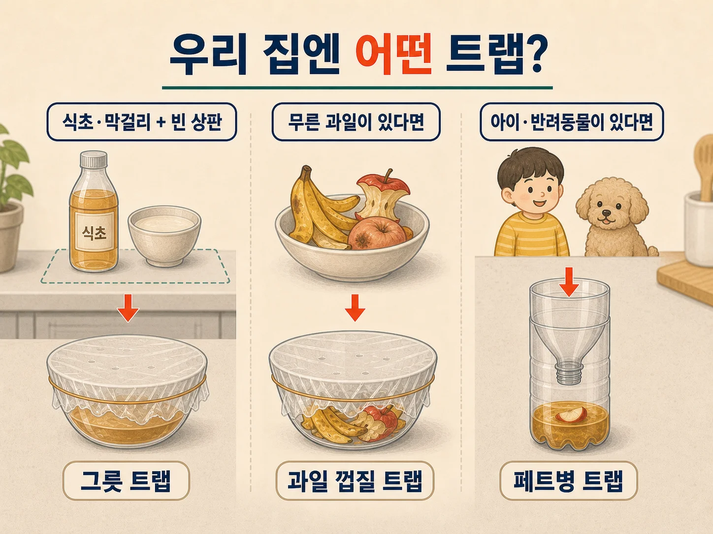 부엌 상황별로 고르는 날파리트랩 그릇형과 페트병형 선택 기준