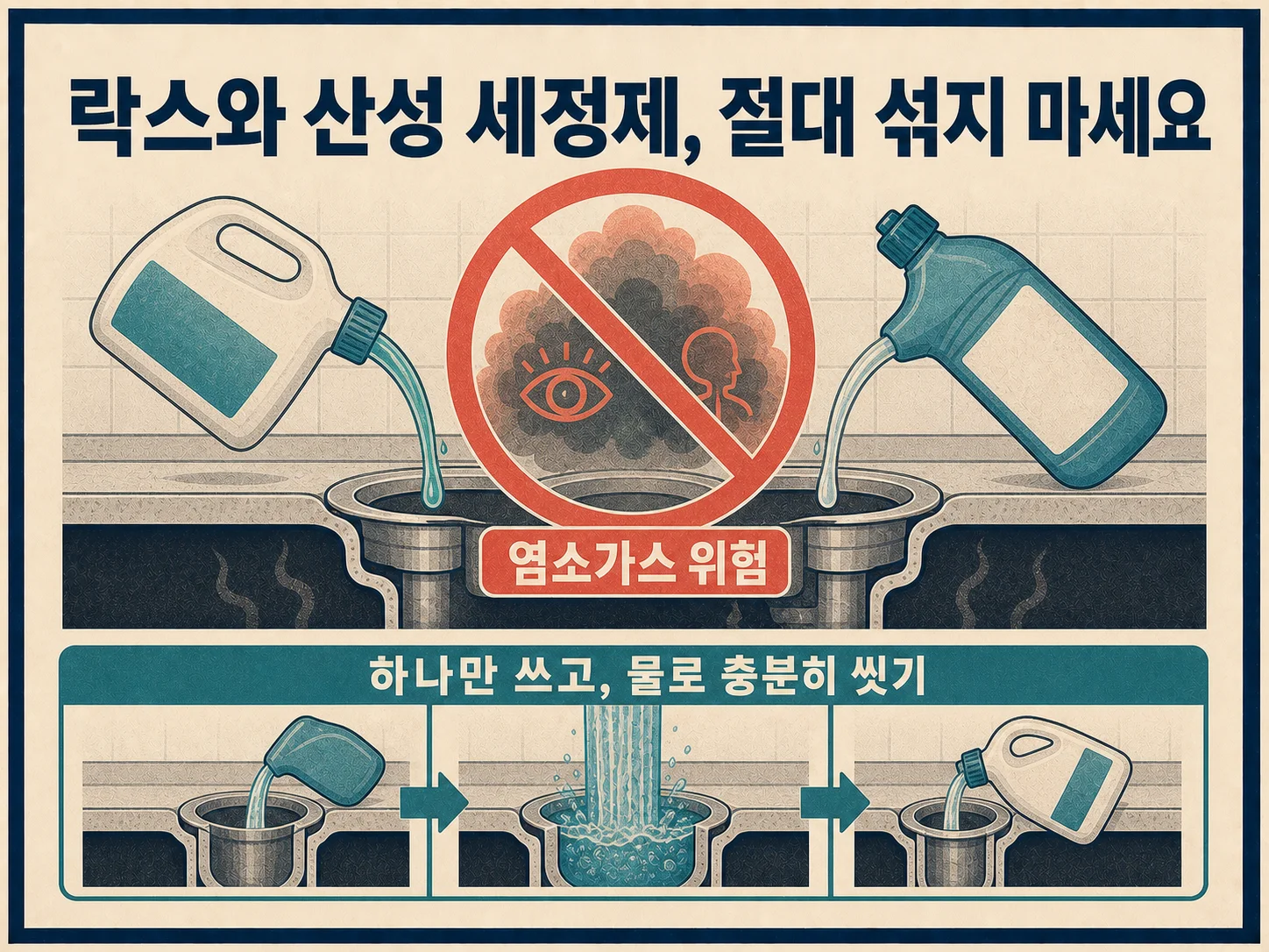 락스와 산성 배관세정제를 함께 쓰면 안 되는 이유 경고