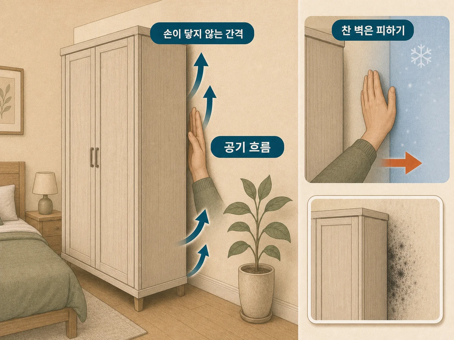 가구와 벽 사이 간격을 띄워 곰팡이를 예방하는 환기 공간 확보 방법