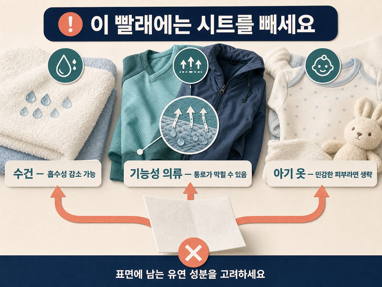 건조기 시트 사용 시 수건 흡수성 저하되는 모습