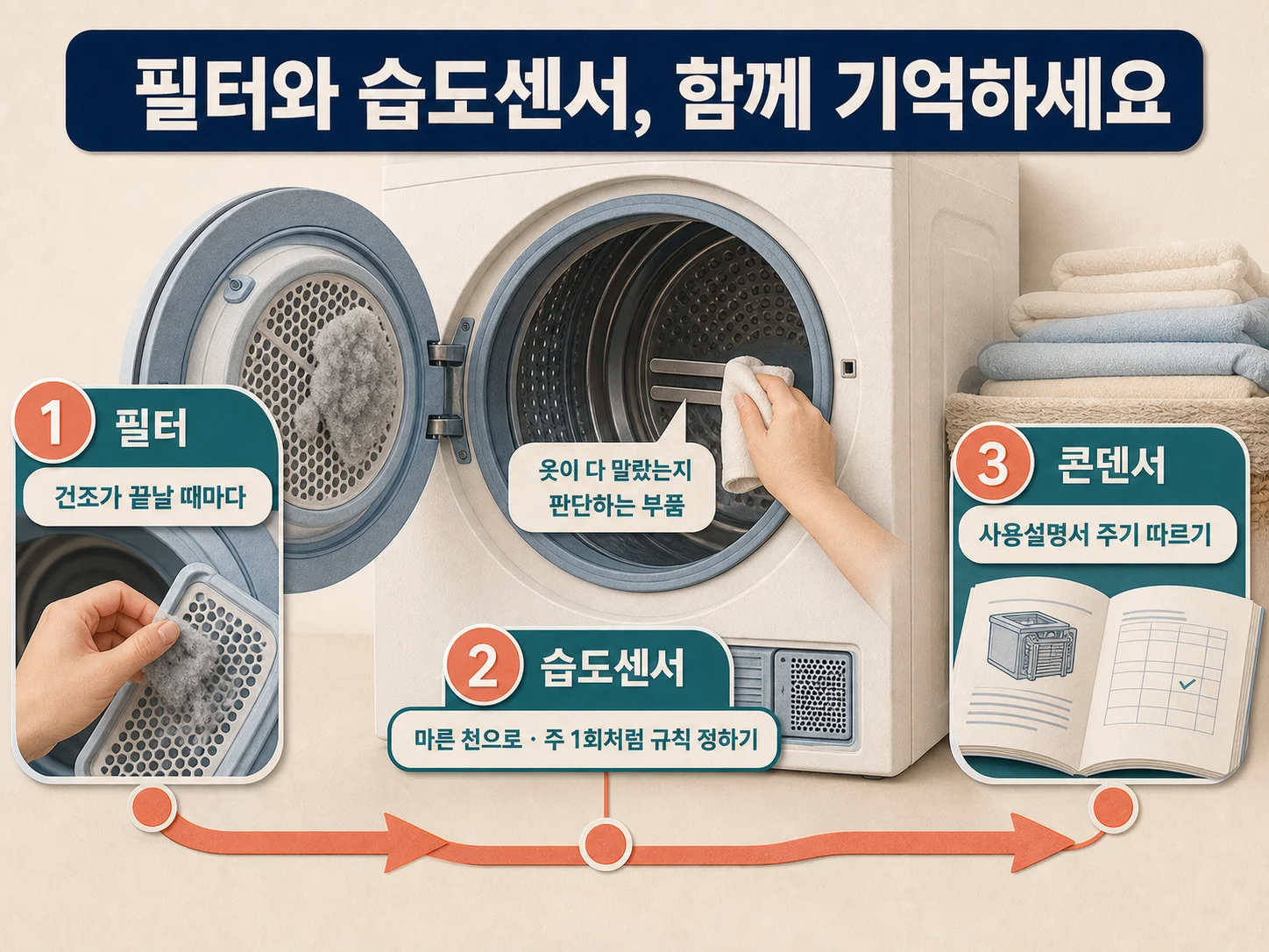 건조기 필터와 습도센서 청소 순서