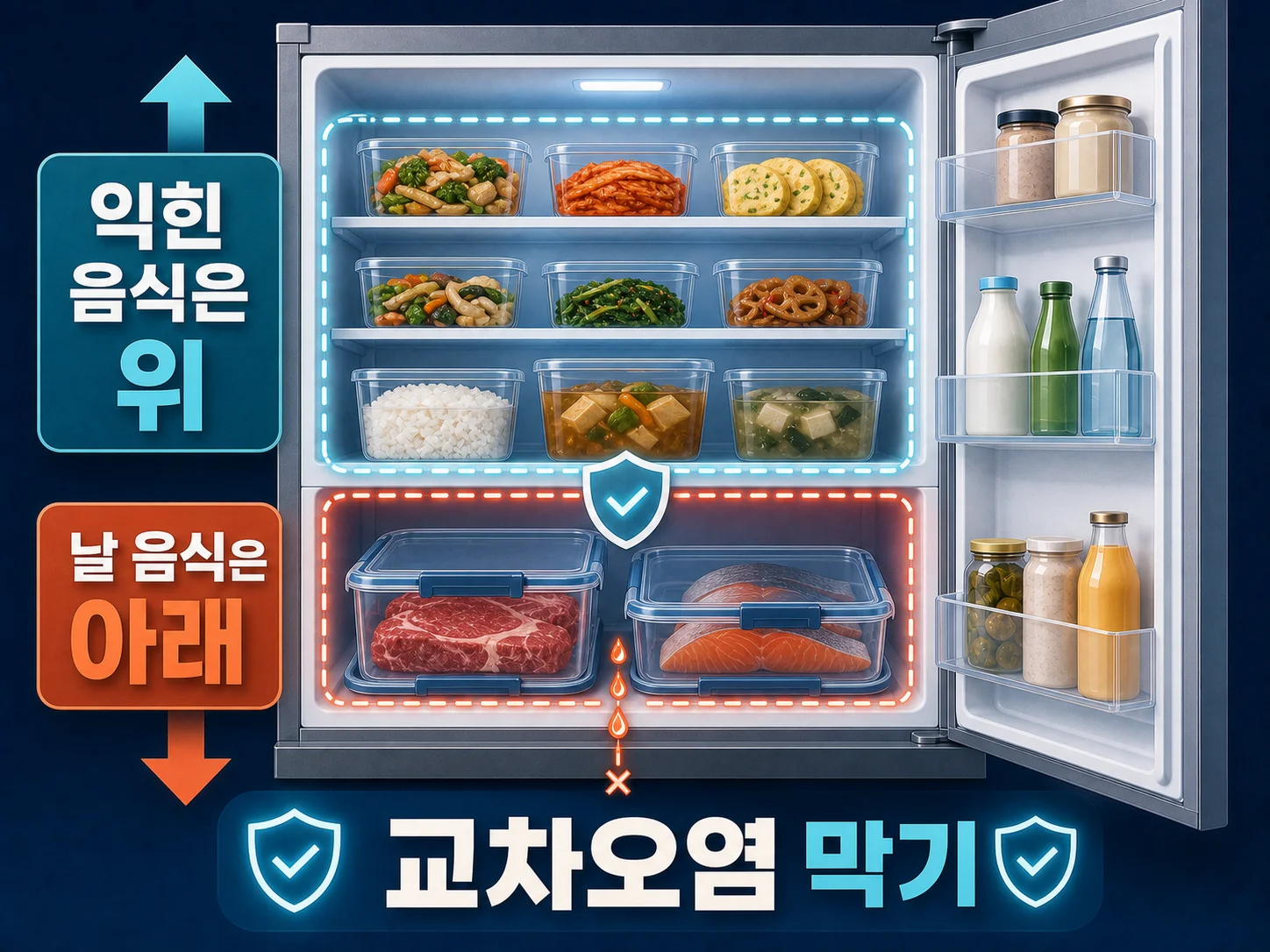냉장고 하단 날음식과 상단 익힌음식 구분 보관