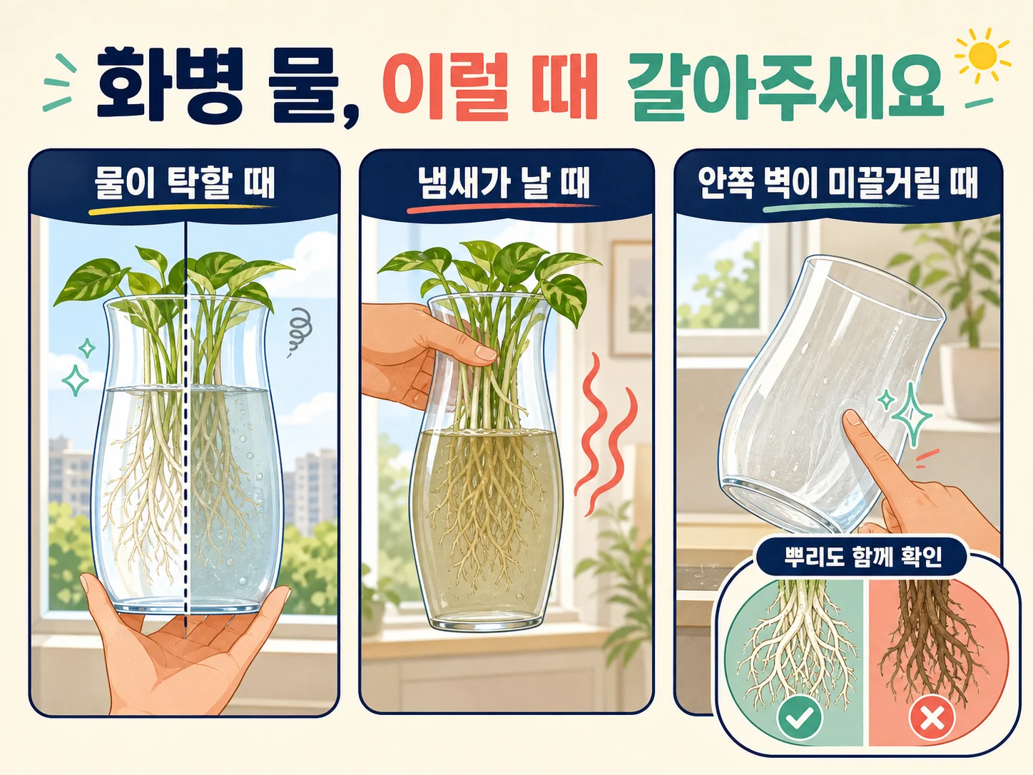 화병 물이 탁해지거나 냄새 나는지 확인하는 판단 기준