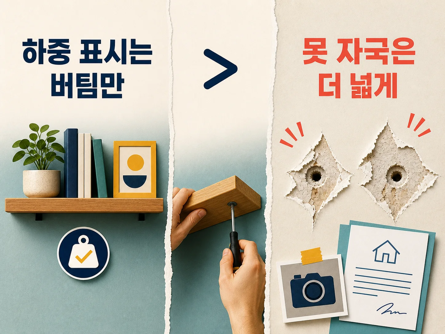 벽선반 나사 자리에 남는 못자국 형태