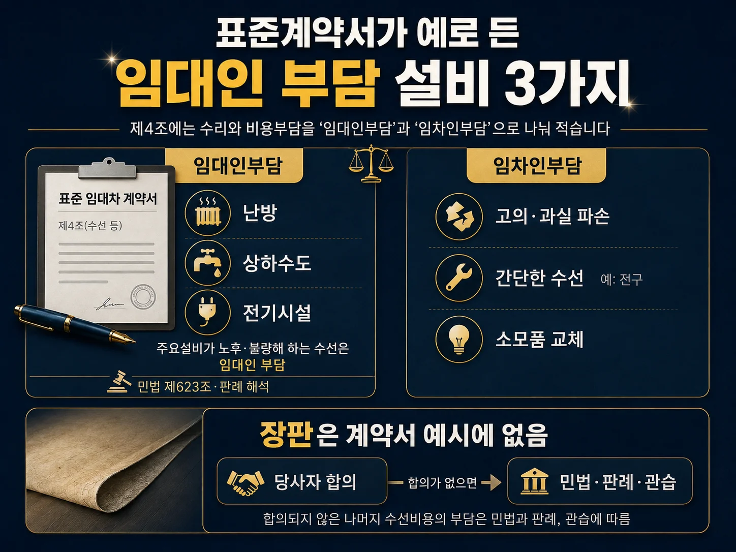 주택임대차 표준계약서 제4조 임대인부담과 임차인부담 수선비용 구분 항목