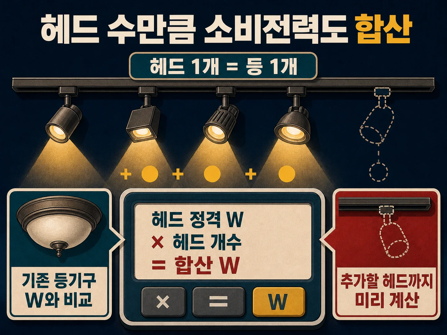 레일조명 헤드 개수에 따른 소비전력 계산 방법