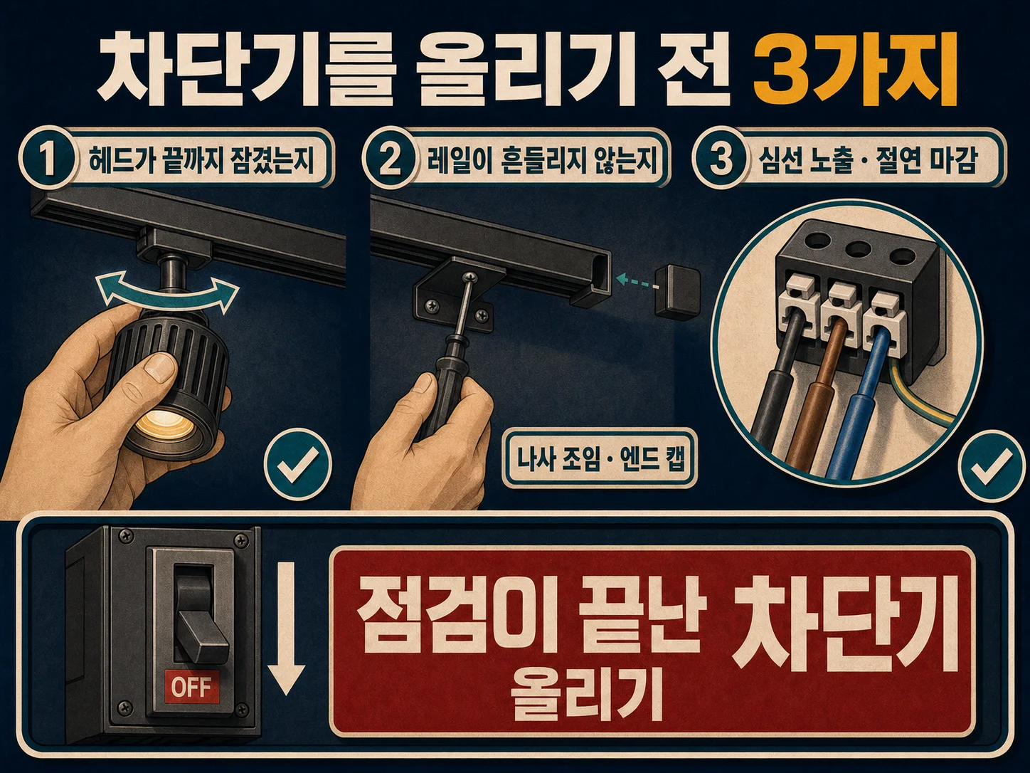 차단기 차단 후 레일조명 헤드 잠금 상태 점검
