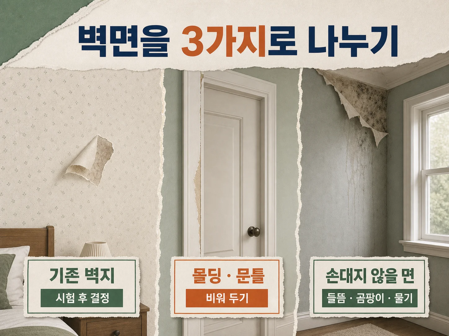 붙이는 벽지를 붙일 수 있는 벽면과 피해야 할 벽면을 구분하는 기준