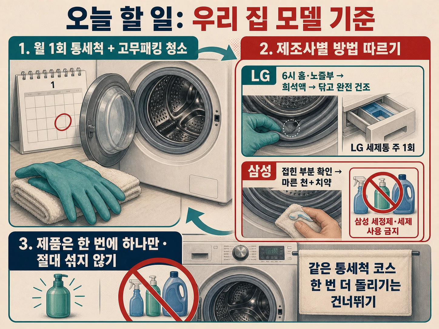고무패킹부터 세제통까지 월간 세탁조 청소 주기 체크리스트