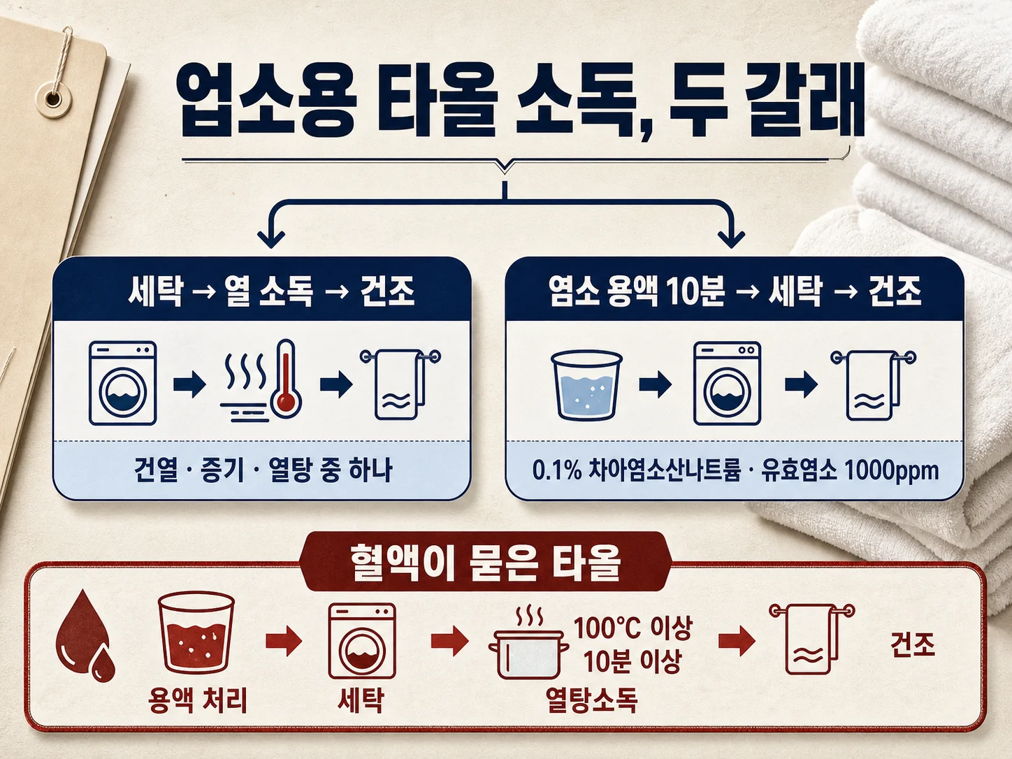 공중위생관리법에 정해진 업소용 수건 소독기준 설명 이미지