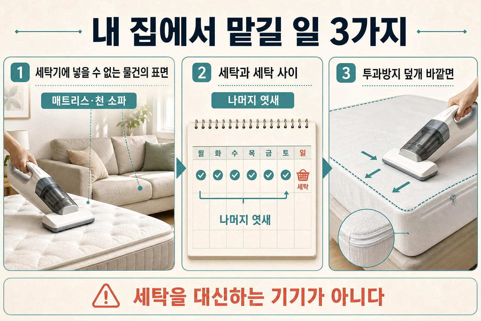 매트리스와 침구 세탁 사이 빈틈을 침구청소기로 관리하는 일상