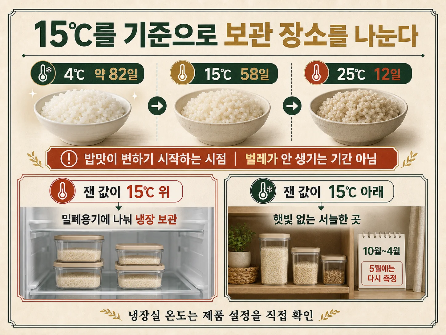 15도 기준으로 나뉘는 쌀 냉장 보관과 서늘한 곳 보관 장소