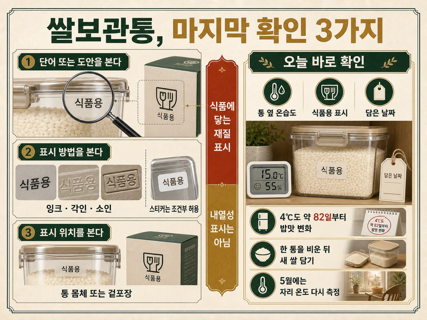 쌀보관통에서 식품용 표시와 보관 날짜 확인하는 방법