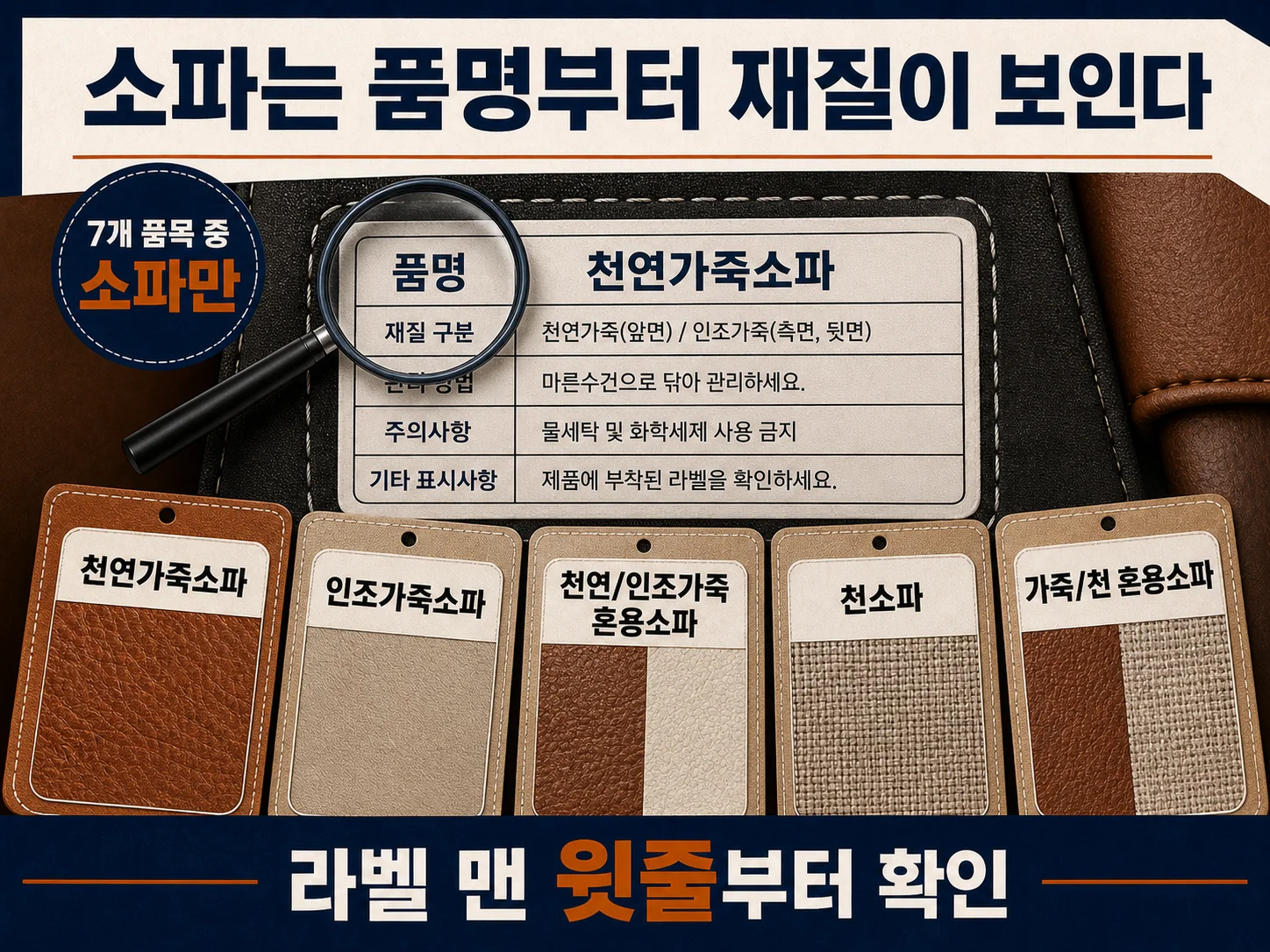천연가죽소파 인조가죽소파 품명 표시 구분