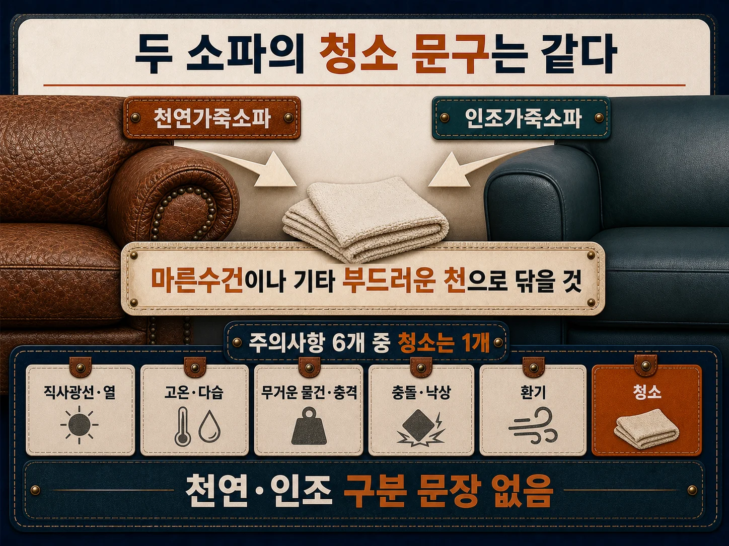 소파 취급상의 주의사항 마른 수건 청소 문구