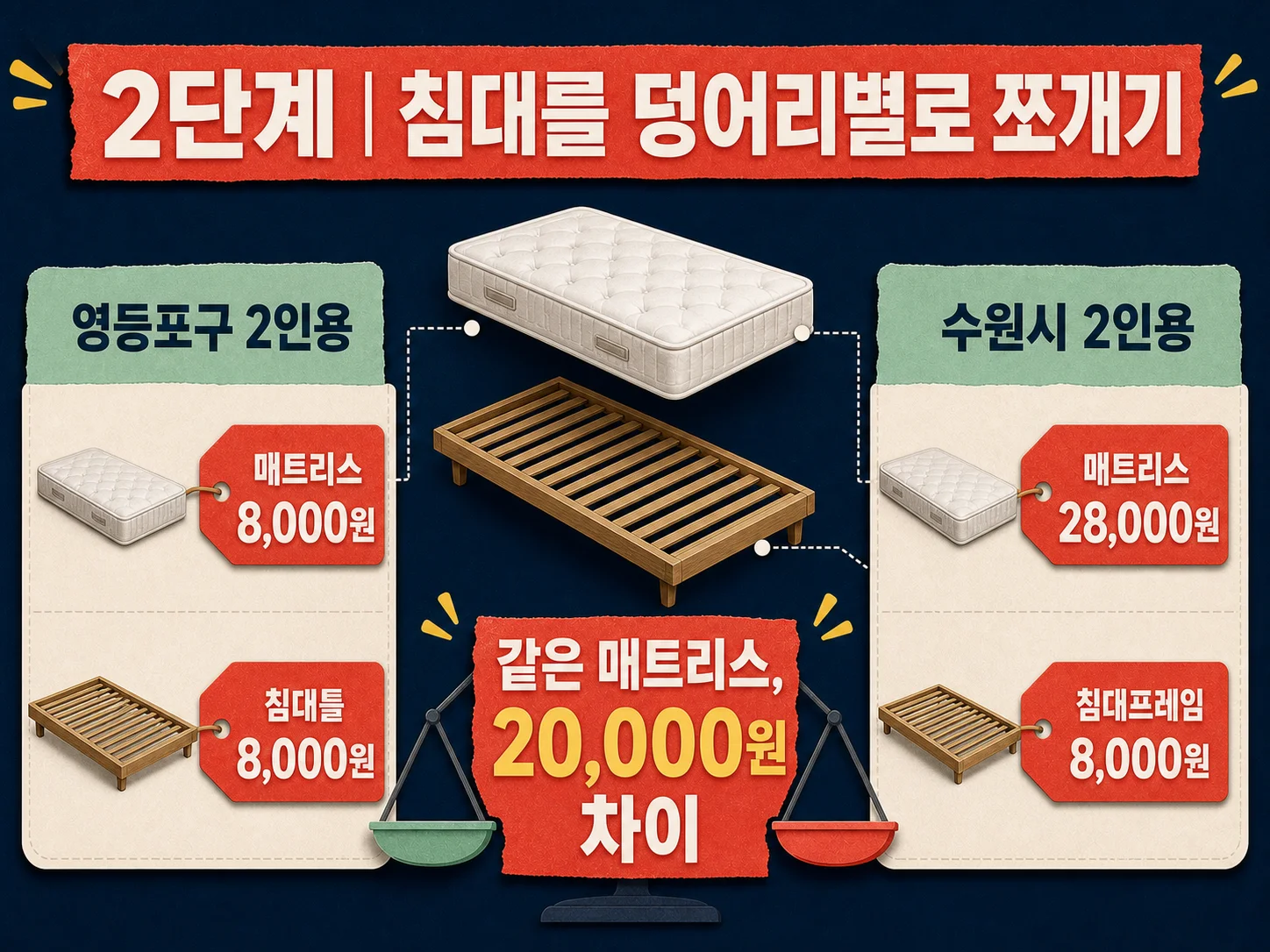 매트리스와 침대틀 수수료 지역별 비교