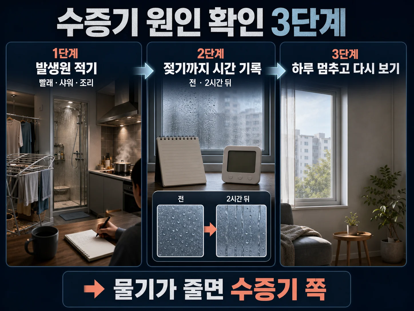 실내 수증기 발생 원인을 점검하는 결로 확인 3단계