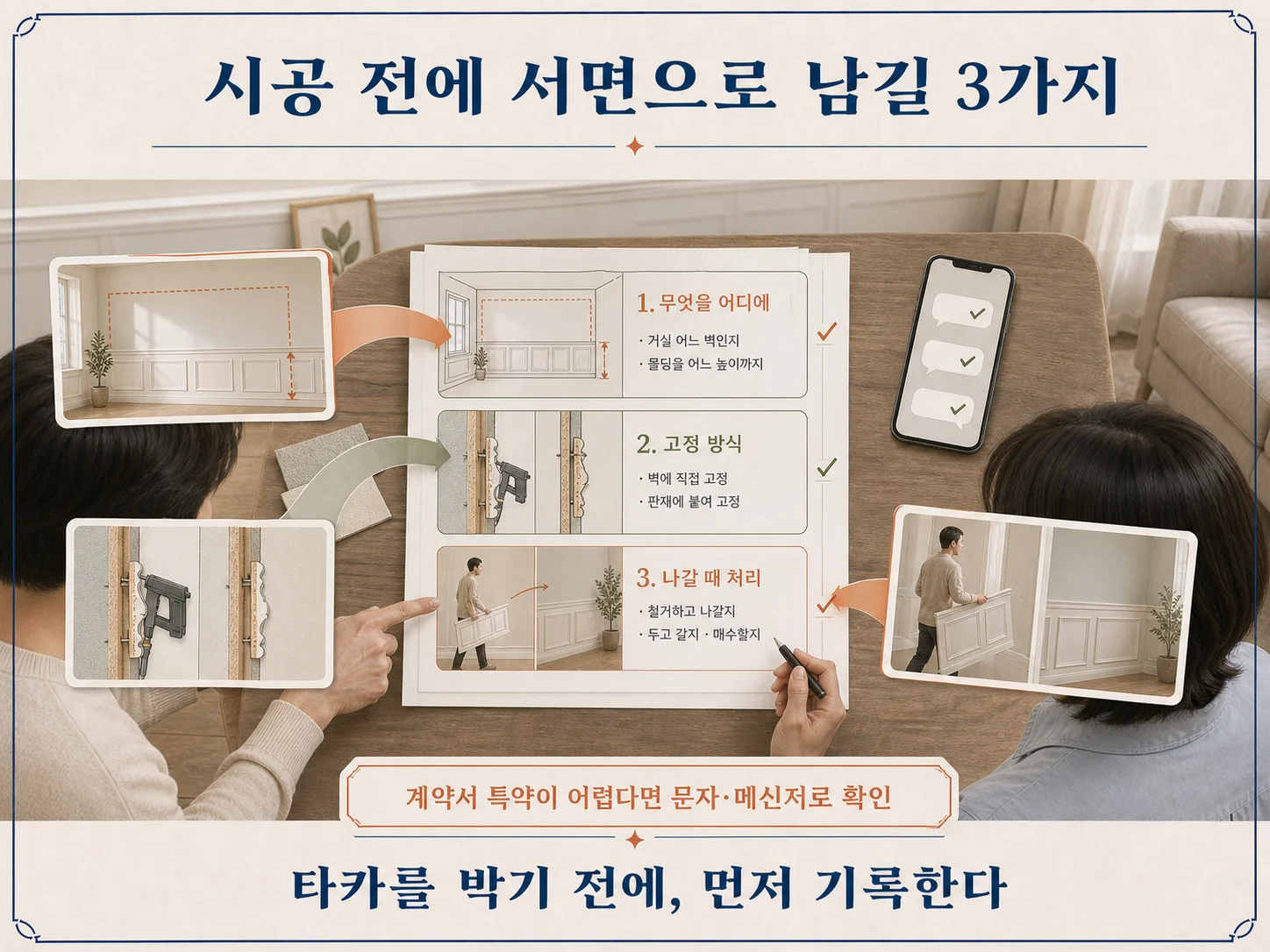 웨인스코팅 시공 전 임대인과 서면으로 남기는 동의 사항