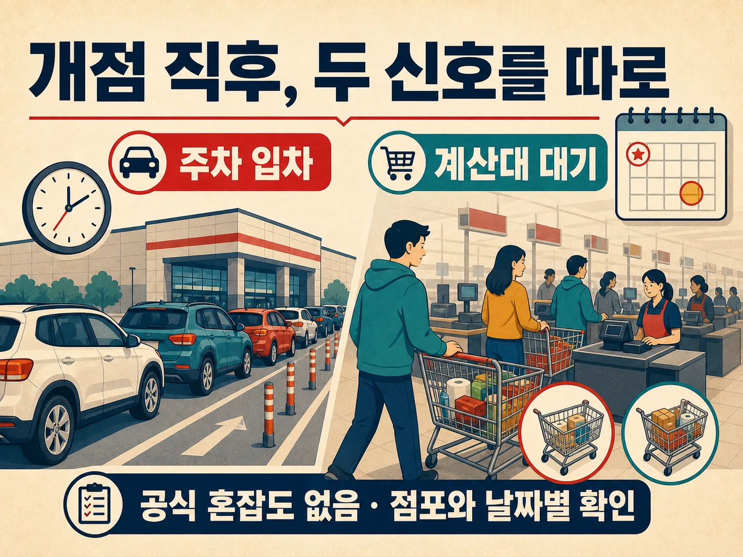 코스트코 개점 직후 주차·계산대 대기 신호 확인