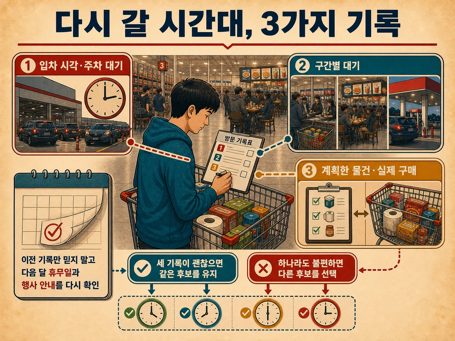 코스트코 방문 시간 재선택을 위한 주차·대기·구매 기록