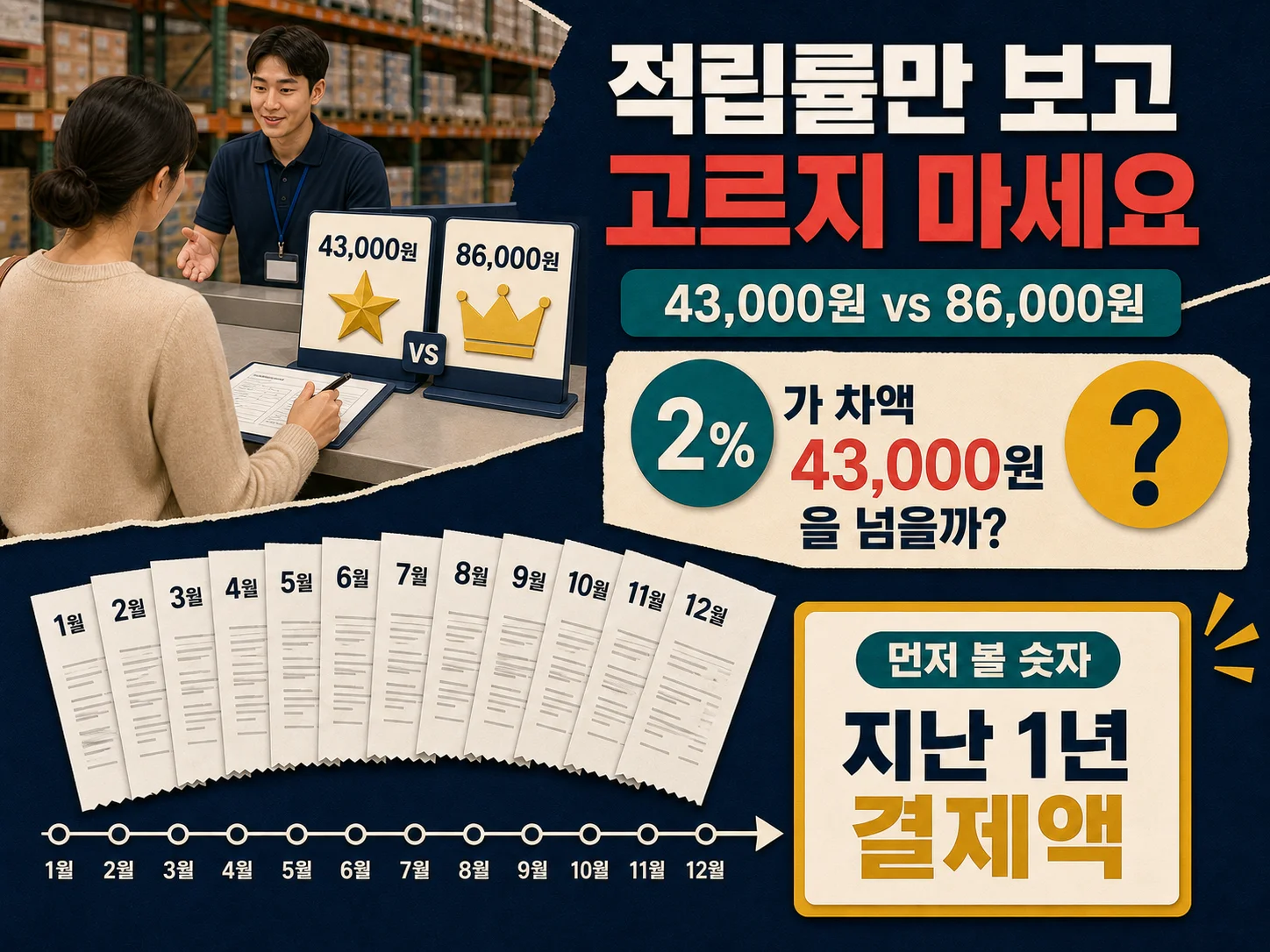 코스트코 회원 데스크에서 회원권을 고민하는 장면