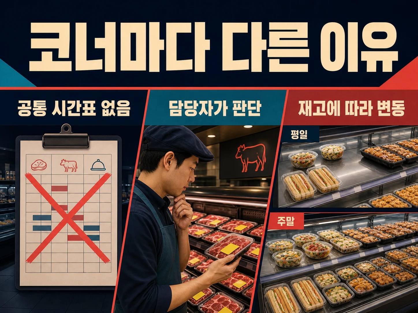 코너마다 마감 할인 시작 시각이 달라지는 매장 구조를 보여주는 이미지