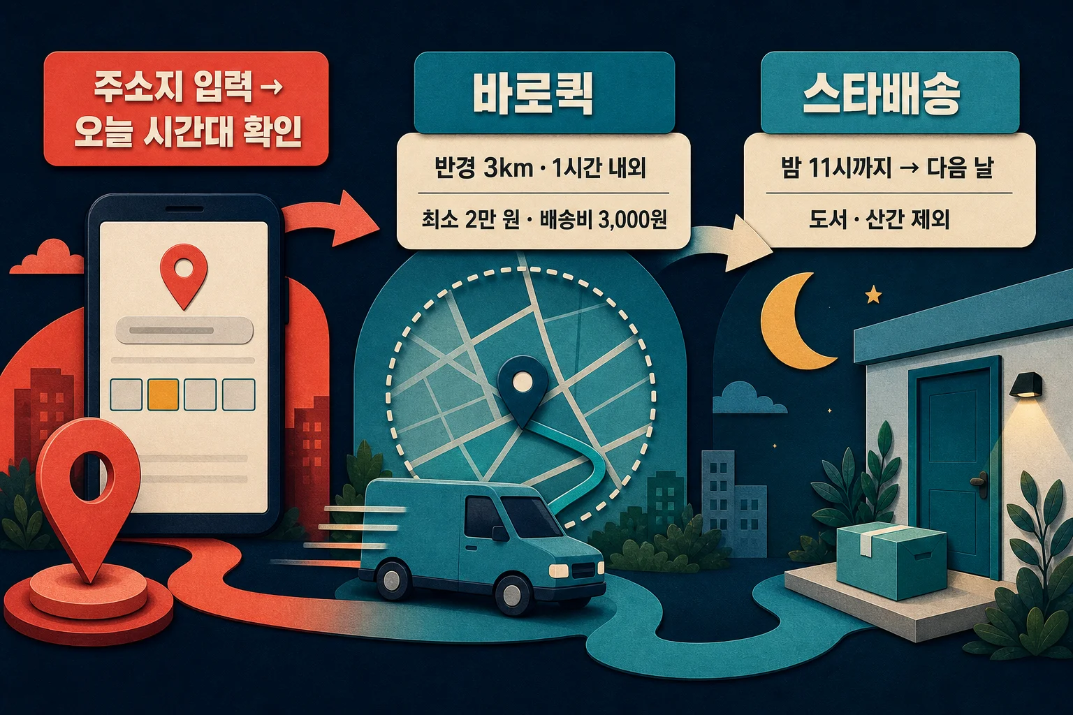 주소지별 마트 당일배송 시간대와 주문 마감 확인