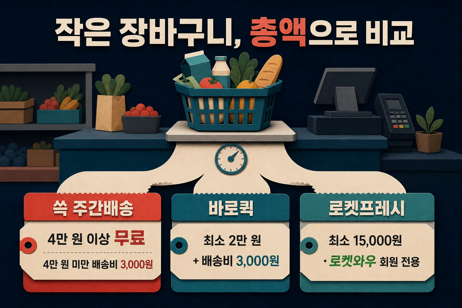 배송비와 최소 주문금액을 비교하는 장바구니 기준