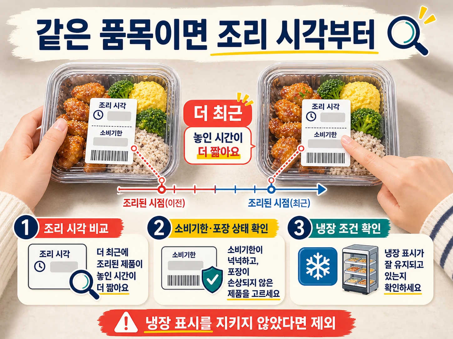 마트 델리의 조리 시각과 소비기한 표시를 비교하는 확인 방법