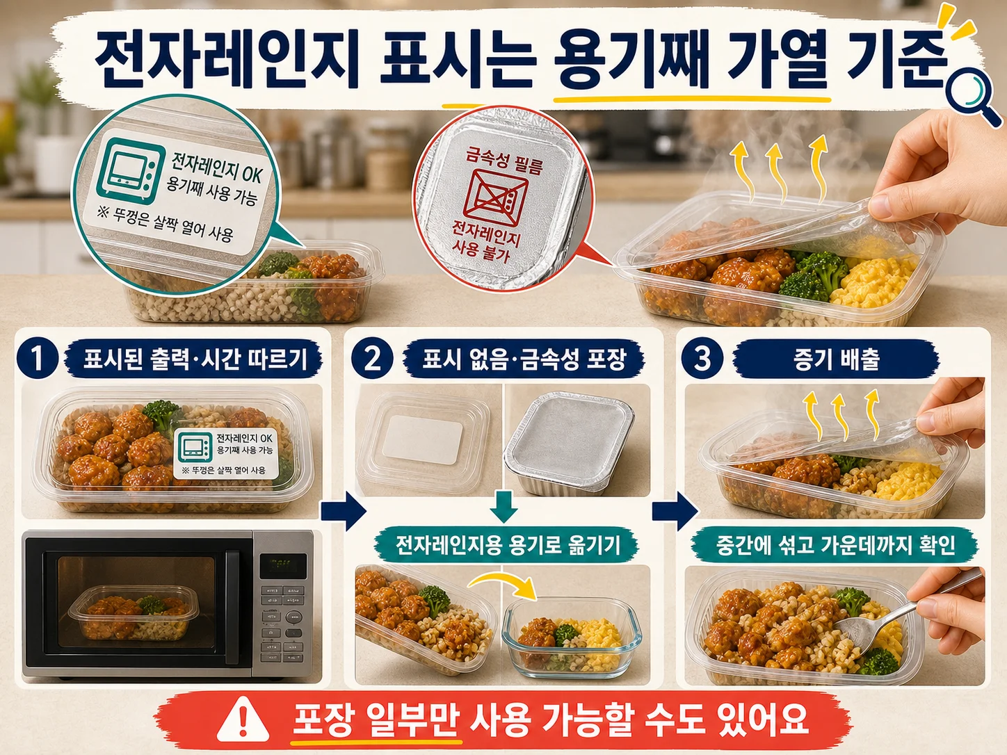 전자레인지 표시와 조리법에 따라 델리 음식을 안전하게 데우는 방법